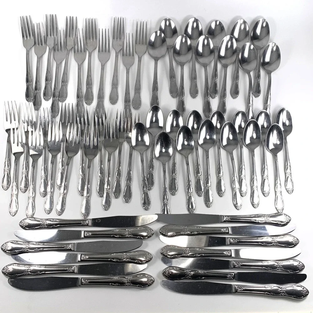 62pc Oneida Wm A Rogers Stainless Flatware - Fenway Daydream Forks Spoons Knives